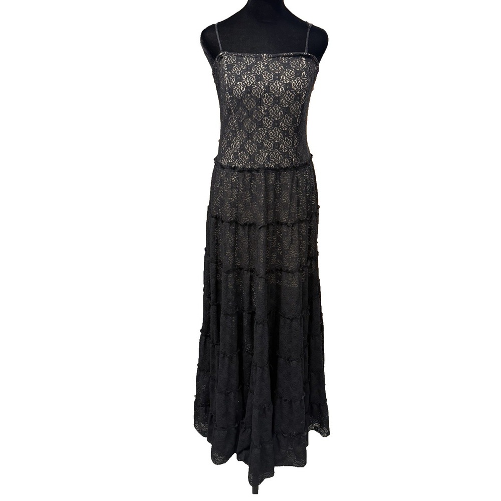 New Urban Outfitters Black Lace Tiered‎ Maxi Dress M Boho Lucy Corporate Goth